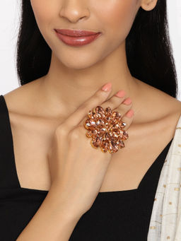 Zaveri Pearls - Crystal Shine Peach Stones Flower Party Bling Adjustable Finger Ring