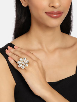 Zaveri Pearls - White Crystal Shine Stones Flower Party Bling Contemporary Adjustable Finger Ring