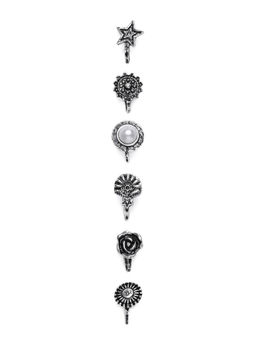 Zaveri Pearls - Combo of 6 Antique Silver Tone NosePins-ZPFK10292