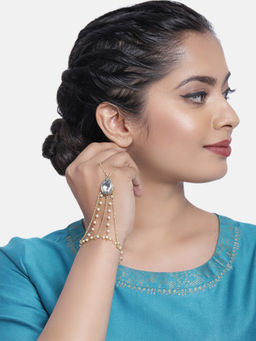 Zaveri Pearls - Gold Tone Ethnic Multistrand Pearls Ring-Bracelet or Hand-Harness-ZPFK10317