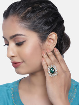 Zaveri Pearls - Green & White Crystal Shine Stones Party Bling Adjustable Finger Ring-ZPFK10326