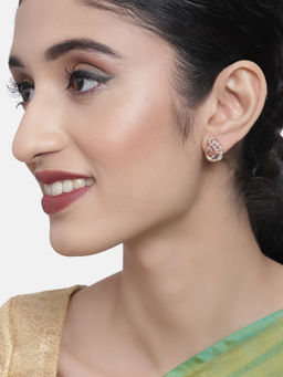 Zaveri Pearls - Rose Gold Cubic Zirconia Peacock Inspired Contemporary Stud Earring-ZPFK10339