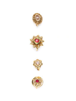 Zaveri Pearls - Combo of 4 Antique Gold Tone Traditional Nosepins-ZPFK10345