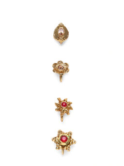 Zaveri Pearls - Combo of 4 Antique Gold Tone Traditional Nosepins-ZPFK10346