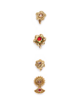 Zaveri Pearls - Combo of 4 Antique Gold Tone Traditional Nosepins-ZPFK10347
