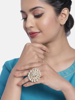 Zaveri Pearls - Gold Tone Shimmering Diamonds Adjustable Finger Ring-ZPFK10350