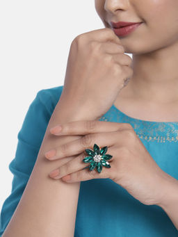 Zaveri Pearls - Green Crystal Shine Stones Party Bling Adjustable Finger Ring-ZPFK10355