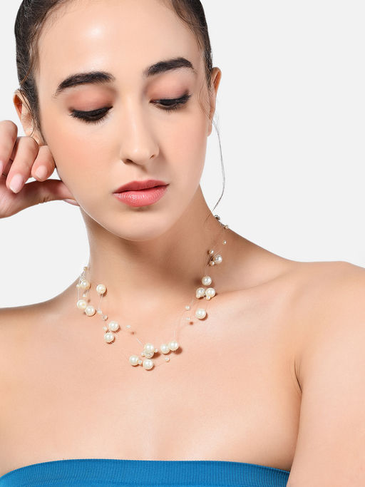 Zaveri Pearls Contemporary Multistrand Invisible Pearl Necklace-ZPFK10432