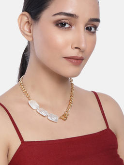 Zaveri Pearls - Gold Tone Contemporary Pearls Toggle Clasp Necklace-ZPFK10434