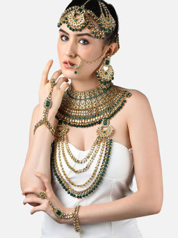 Zaveri Pearls - Green Beads Bridal Kundan Royal Jewellery Set-ZPFK10839