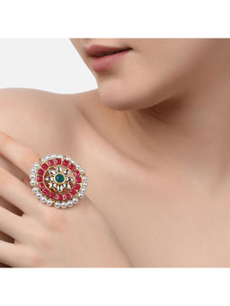 Zaveri Pearls - Pink & Green Ethnic Kundan Finger Ring-ZPFK10841