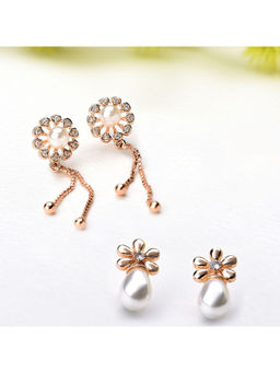 Zaveri Pearls - Combo of 2 Rose Gold Cubic Zirconia Brass Stud & Drop Earring-ZPFK10850