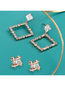 Zaveri Pearls - Combo of 2 Rose Gold Cubic Zirconia Brass Stud & Drop Earring-ZPFK10852