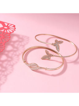 Zaveri Pearls - Set of 2 Rose Gold Cubic Zirconia Brass Butterfly Kada Bracelet-ZPFK11110