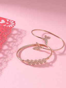 Zaveri Pearls - Set of 2 Rose Gold Contemporary Cubic Zirconia Brass Kada Style Bracelet-ZPFK11111