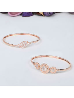 Zaveri Pearls - Set of 2 Rose Gold Cubic Zirconia Brass Kada Style Floral Bracelet-ZPFK11112