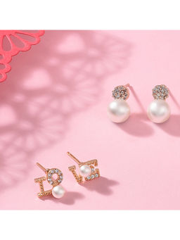 Zaveri Pearls - Set of 2 Gold Tone Contemporary Cubic Zirconia Brass Stud Earrings-ZPFK11130