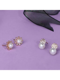 Zaveri Pearls - Set of 2 Gold Tone Contemporary Cubic Zirconia Brass Stud Earrings-ZPFK11165