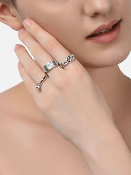 Zaveri Pearls - Set of 3 Silver Tone Contemporary Cubic Zirconia Brass Rings-ZPFK11172