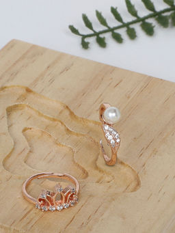 Zaveri Pearls - Set of 2 Rose Gold Contemporary Cubic Zirconia Brass Rings-ZPFK11187