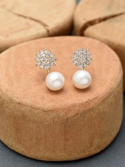 Zaveri Pearls - White Freshwater Pearl & Cubic Zirconia Brass Studs Earring-ZPFK11388