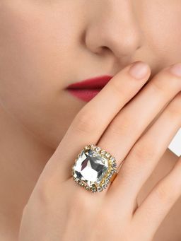 Zaveri Pearls - White Stone & Diamonds Fusion Look Adjustable Finger Ring-ZPFK11417