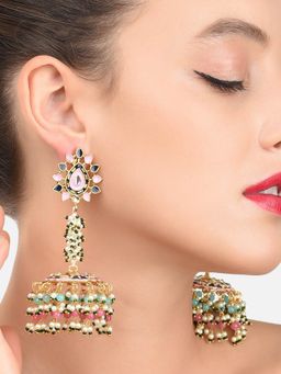 Zaveri Pearls - Multicolor Clustered Beads & Meenakari Embellished Jhumki Earring-ZPFK11436