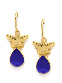 Zaveri Pearls - Gold Tone Butterfly & Blue Stone Brass Fish hook Earring