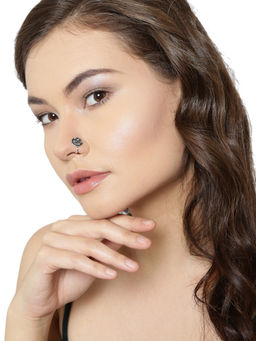 Zaveri Pearls - Silver Circular Shape Antique Tone Clip-on Nose pin