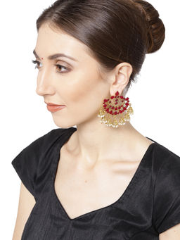 Zaveri Pearls - Pink Stones Ethnic Jhumki Drop Earring