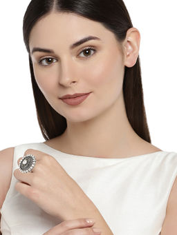 Zaveri Pearls - Antique Silver Tone Austrian Diamonds Ring