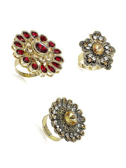 Zaveri Pearls - Antique Gold Tone Ethnic Rings (Set of 3)