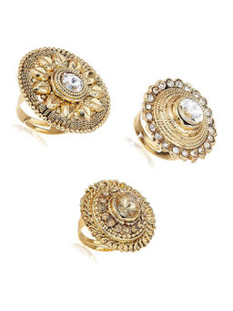 Zaveri Pearls - Antique Gold Tone Ethnic Ring (Set of 3)