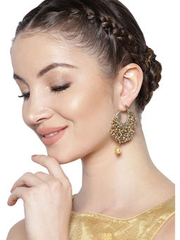 Zaveri Pearls - Gold Tone Shimmering Austrian Diamonds Studded Floral Dangle & Drop Earring