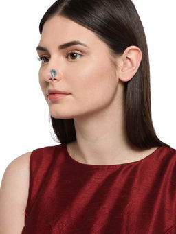 Zaveri Pearls - Antique Silver Tone Clip-On Nose Pin