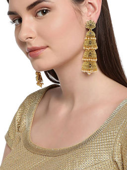 Zaveri Pearls - Gold Tone Multi Layered Traditional Dangle Earring