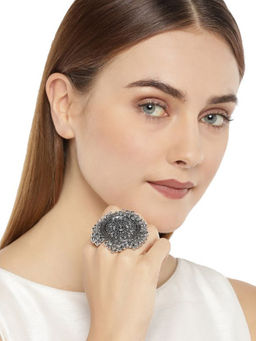 Zaveri Pearls - Silver Tone Beaded Traditional Finger Ring