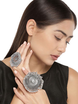 Zaveri Pearls - Silver Tone Beaded Traditional Finger Ring (Pack of 2)