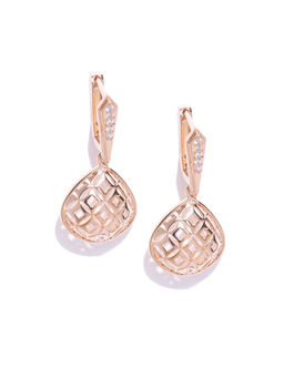 Zaveri Pearls - Rose Gold Cubic Zirconia Studded Brass Dangle & Drop Earring