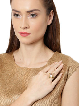 Zaveri Pearls - Gold Tone Contemporary Pink Adjustable Ring