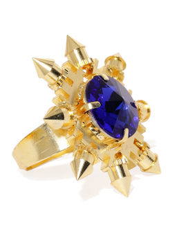 Zaveri Pearls - Gold Tone Contemporary Blue Stone Adjustable Ring