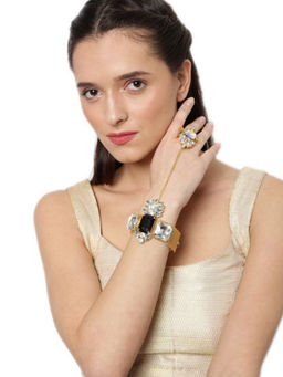 Zaveri Pearls - Gold Tone Crystal Shine Stones Studded Adjustable Finger Ring Bracelet