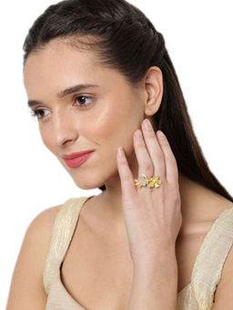 Zaveri Pearls - Gold Tone Flower Design Embellished With Druzy Stone Adjustable Finger Ring