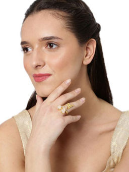 Zaveri Pearls - Gold Tone Puffin Bird Design Embellished With Druzy Stones Adjustable Finger Ring