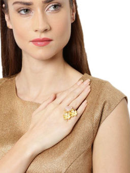 Zaveri Pearls - Gold Tone Floral With Druzy Stone Adjustable Ring