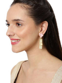 Zaveri Pearls - Pink Enamelling Butterfly With Druzy Stone Dangle Earring