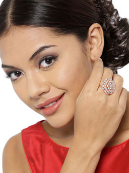 Zaveri Pearls - Rose Gold Sparkling Cubic Zirconia Adjustable Finger Ring