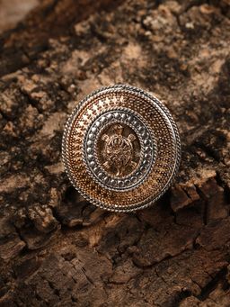 Zaveri Pearls - Sliver Two Tone Turtle Design Adjustable Finger Ring