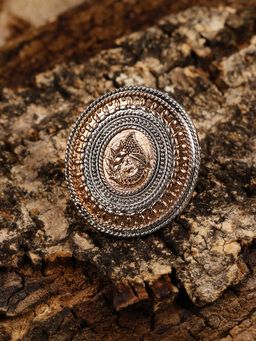 Zaveri Pearls - Sliver Two Tone Peacock Design Adjustable Finger Ring