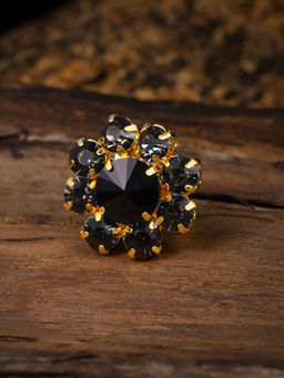 Zaveri Pearls - Black Contemporary Style Adjustable Finger Ring